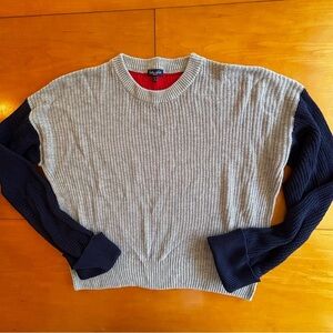 Splendid M cropped boxy fit rib knit red grand color block blue sweater
